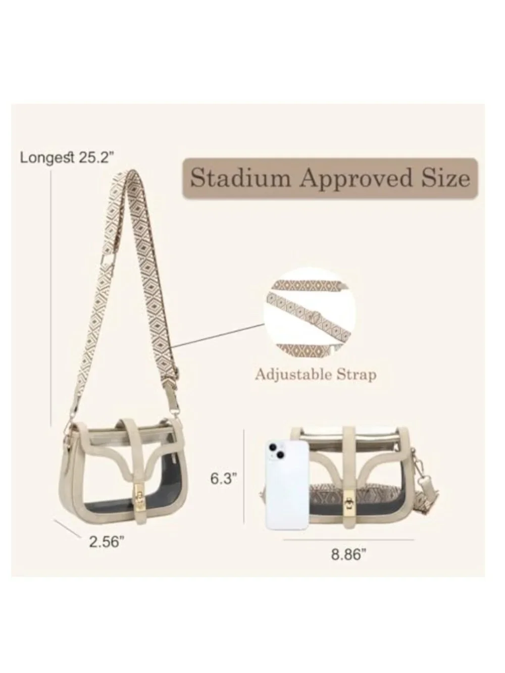 Clear Crossbody Purse for Women Stadium Approved Concert Bag PVC Transparent